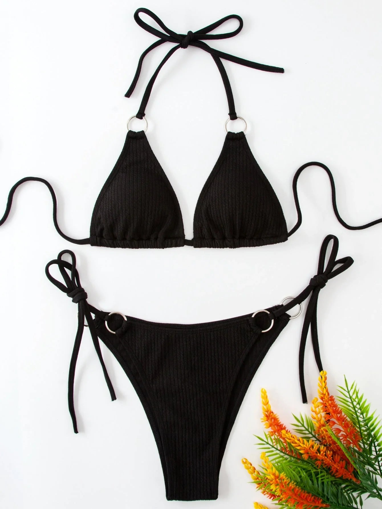 Women's bandage style bikini set with side tie thong in various colours