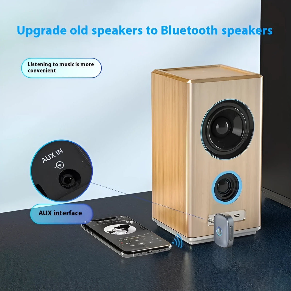 Bluetooth 5.3 audio receiver W1 for hands-free car use with 10m range and Plug and Play
