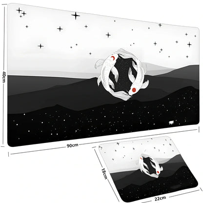 Big Anime Fish Mouse Pad in 900x400x3mm size with non-slip rubber base and vibrant heat transfer print