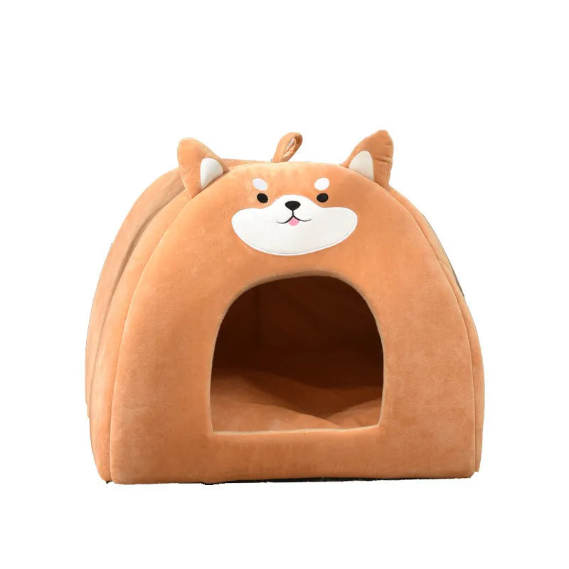 A cloth cat bed shown in three size options: small, medium, and large.