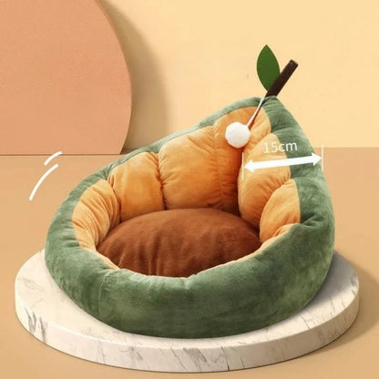 Cotton-filled cat bed house kennel in coffee or green colour showing three size options