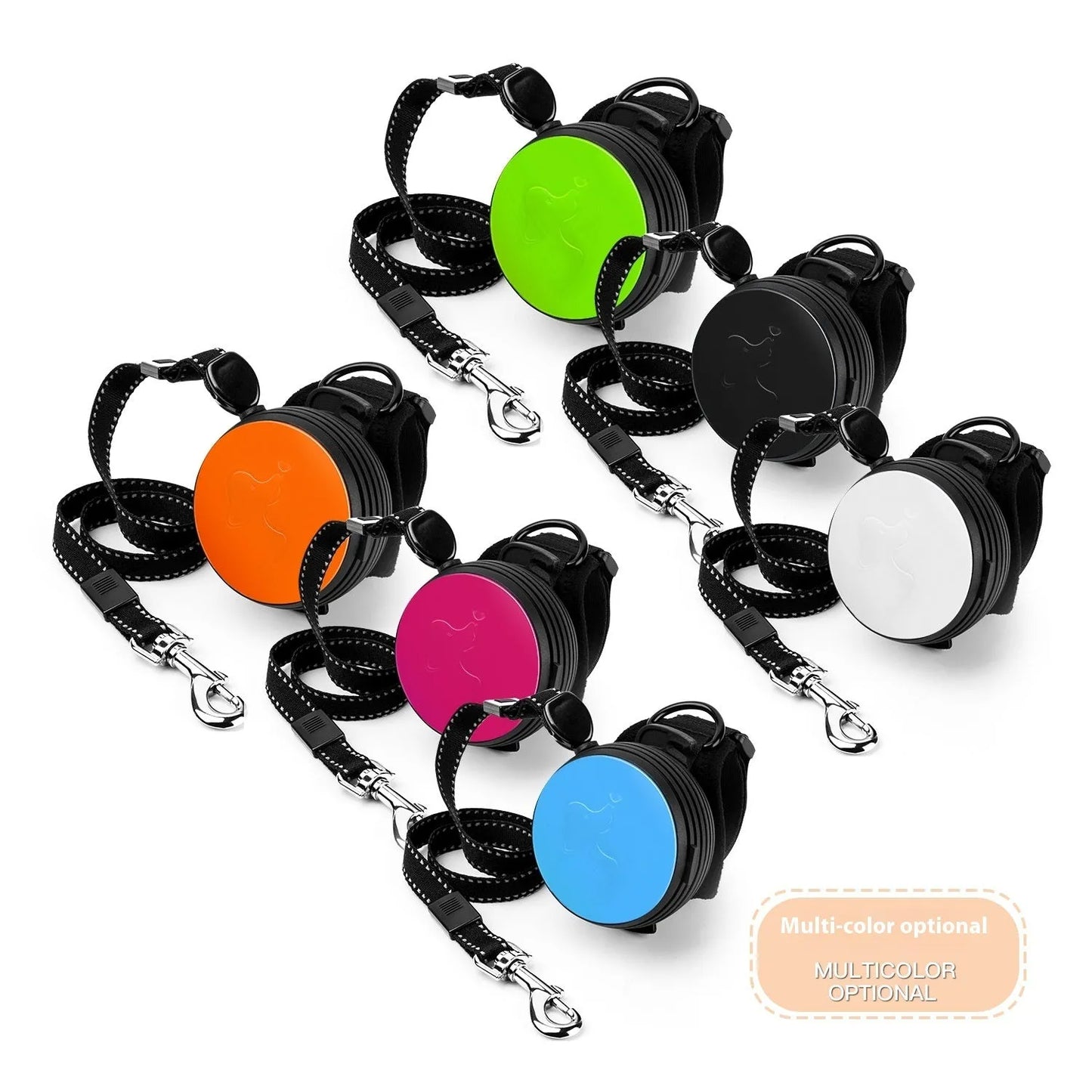 Retractable dog leash with handle and nylon cord in vibrant orange colour, extended to 3 metres.