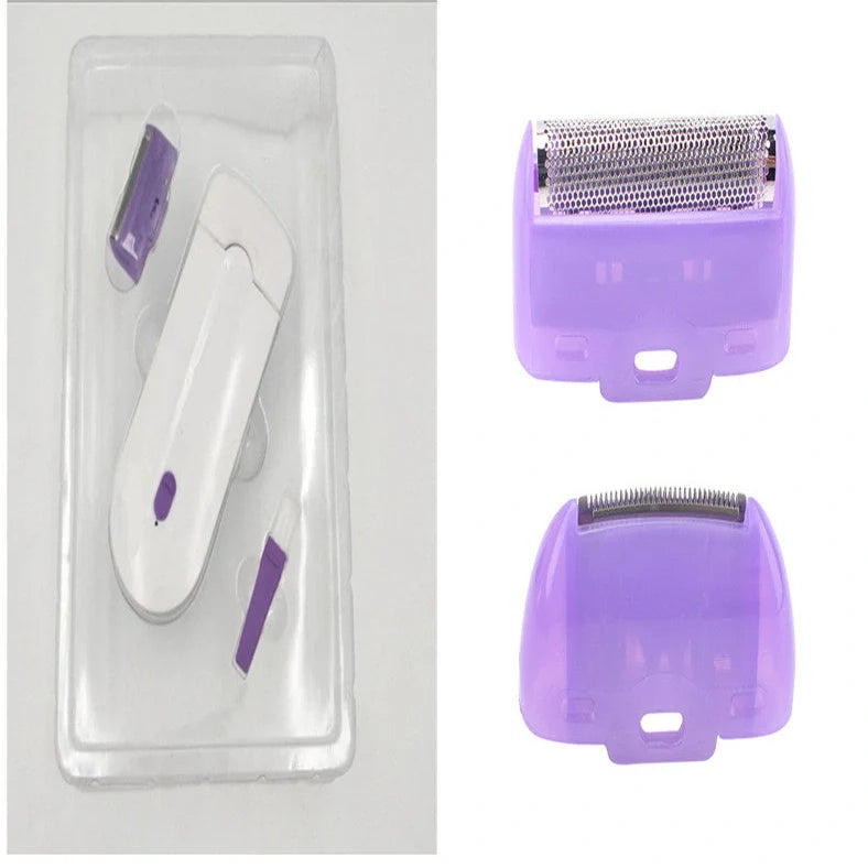 White laser hair removal machine with detachable heads showing 12cm length and included accessories