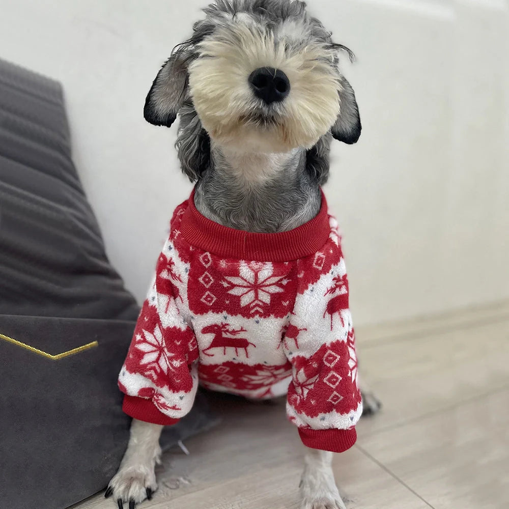 Christmas dog sweater in big red, warm padded pet clothing for winter