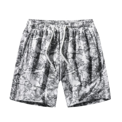 Men's corduroy camouflage athletic shorts in grey with a high-waist and straight-leg design.