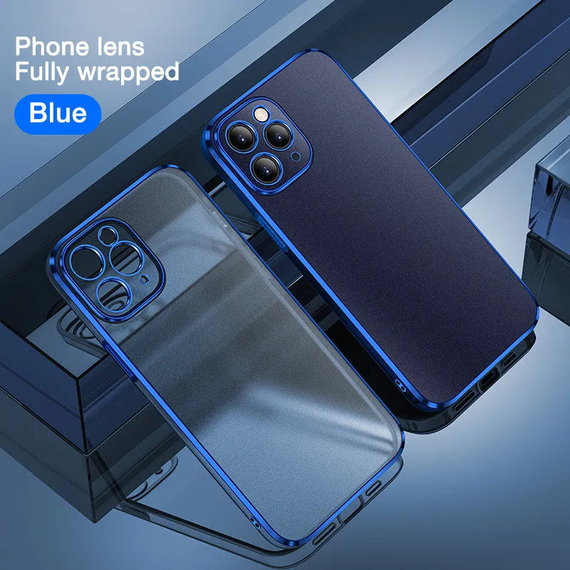 Rubik's Cube straight edge frosted iPhone 12 case in multiple colour options showing front and back views