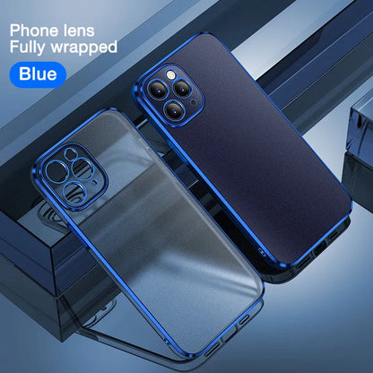 Rubik's Cube straight edge frosted iPhone 12 case in multiple colour options showing front and back views