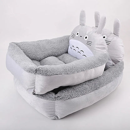 Washable plush pet bed for small dogs and cats in cartoon sofa design with multiple colour options