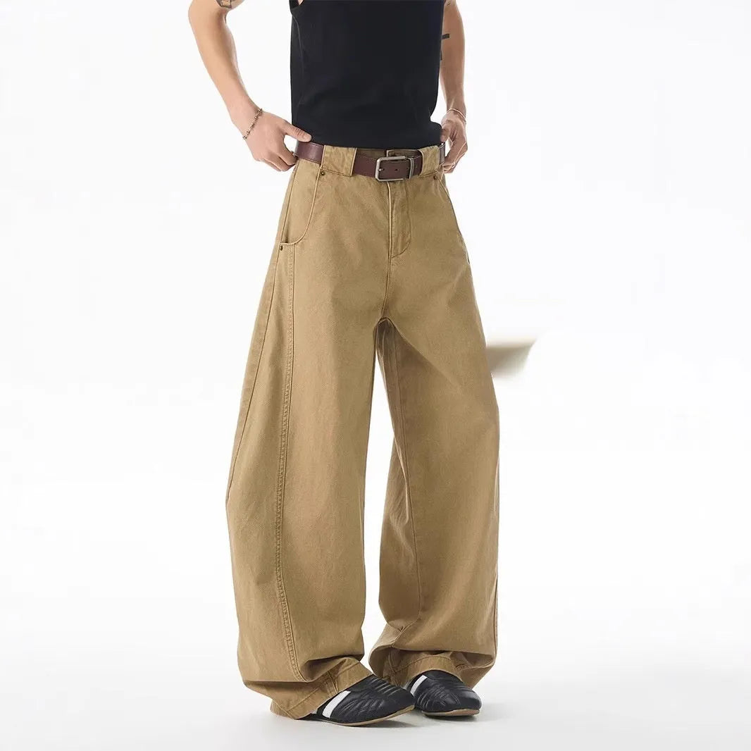 Brown straight-leg men's casual jeans with micro elasticity and Korean style design