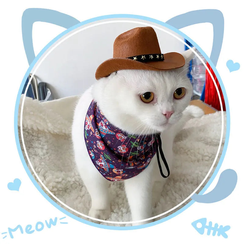A small black cowboy hat with white stars on a non-slip surface, showing its adjustable strap.