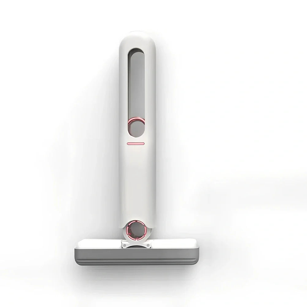 Portable self-squeezing mini mop with biodegradable cotton head and 180-degree folding mechanism