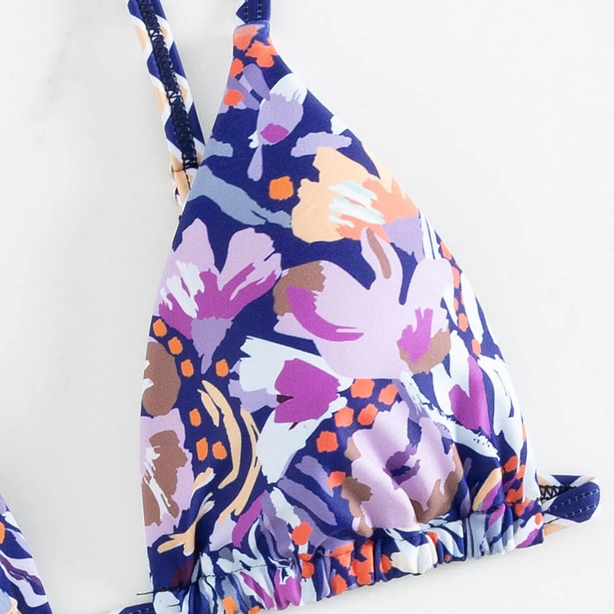 Women's floral print triangle bag swimsuit with split design in polyester fabric