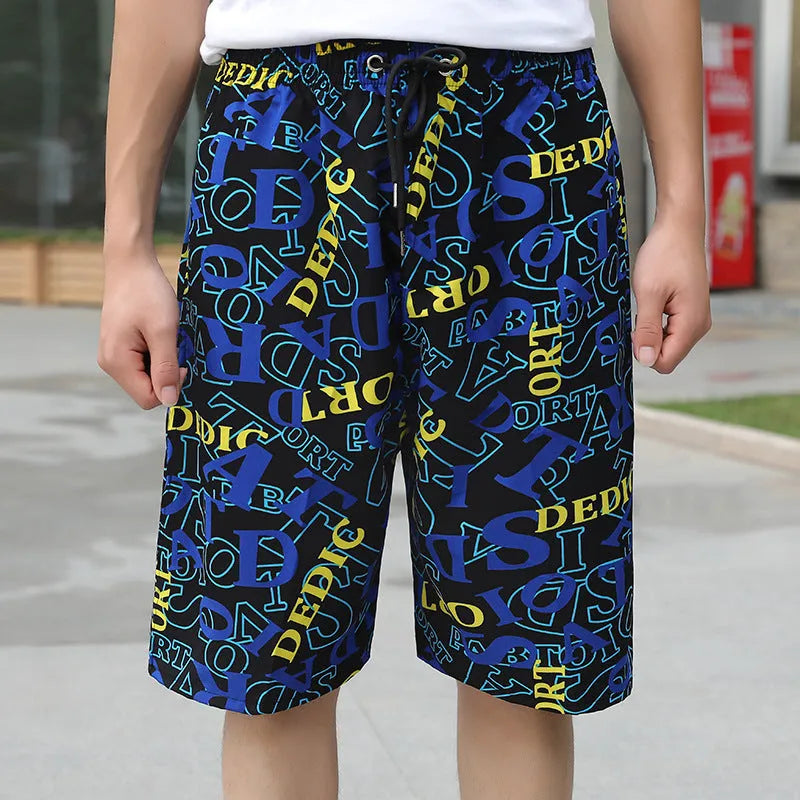 Men's loose casual beach trousers with striped pattern in quick-drying ice silk fabric