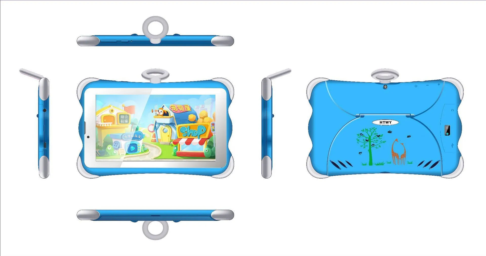 7-inch children's learning tablet in cartoon colours with built-in stand and 3G calling capability