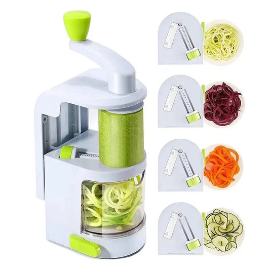 Multifunctional mandoline slicer with suction base and four drum blades for versatile kitchen prep.