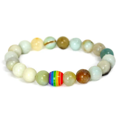 Pride Rainbow Bead Bracelet with natural stones, celebrating diversity and love