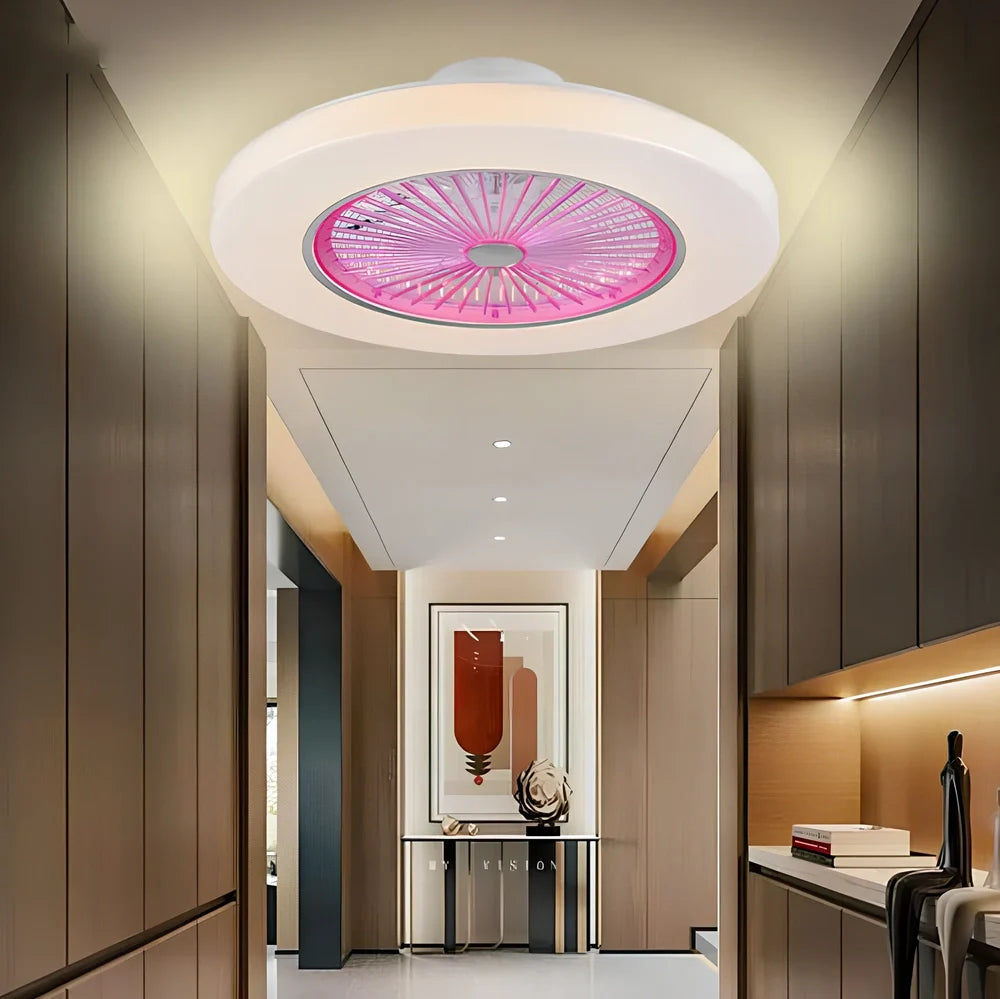 58cm European style overhead fan lamp with metal blades, acrylic shade, and remote for quiet air purification in living rooms