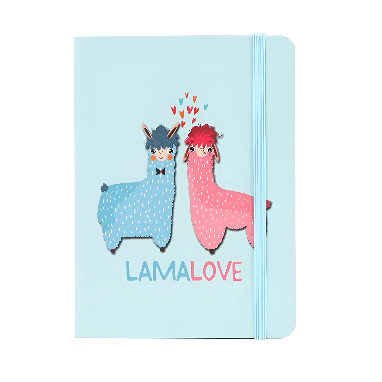 Alpaca cartoon design notebook in A5, A6, and A7 sizes showing yellow paper inside.