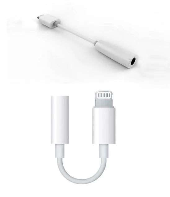 White Lightning to 3.5mm audio adapter cable for iPhone headphones.