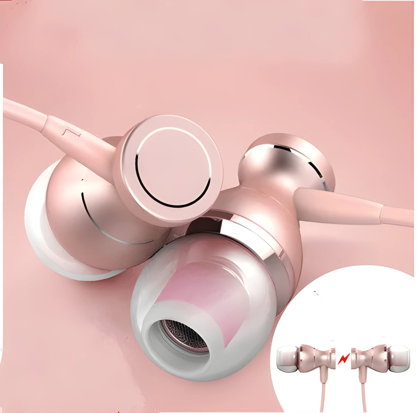 Black in-ear headphones with a 3.5mm straight plug and silicone ear tips on a white background.