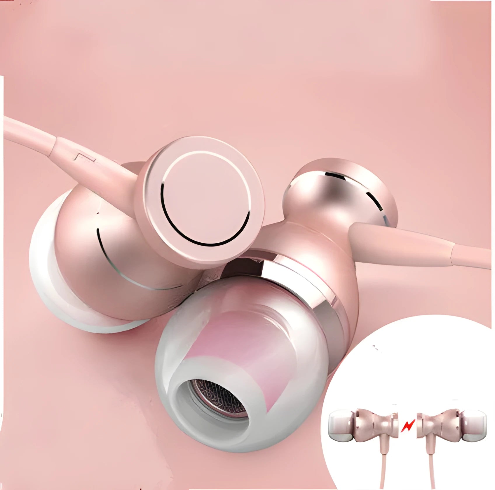 Black in-ear headphones with a 3.5mm straight plug and silicone ear tips on a white background.