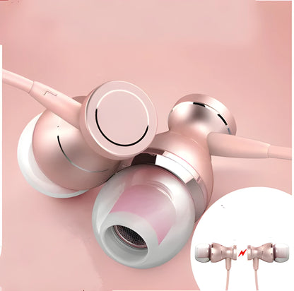 Black in-ear headphones with a 3.5mm straight plug and silicone ear tips on a white background.