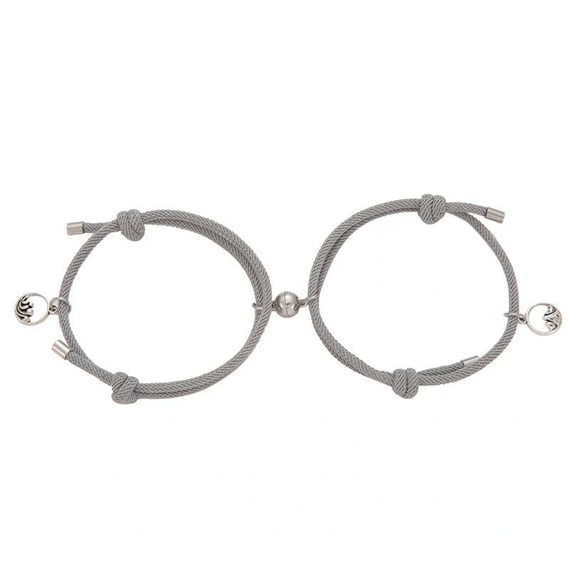 Magnetic couple's bracelet with geometric design and meaningful charms inspired by ancient Chinese tradition