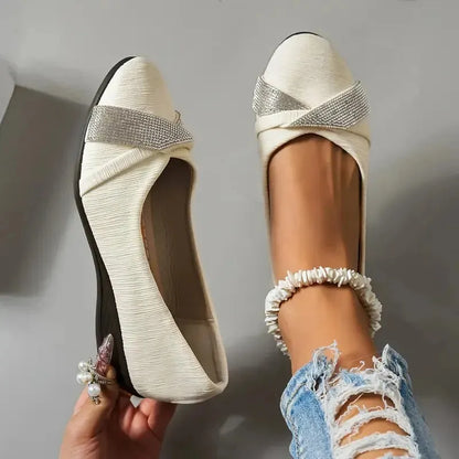 Black women's casual slip-on shoes with rhinestone details and chunky 6-8cm heels