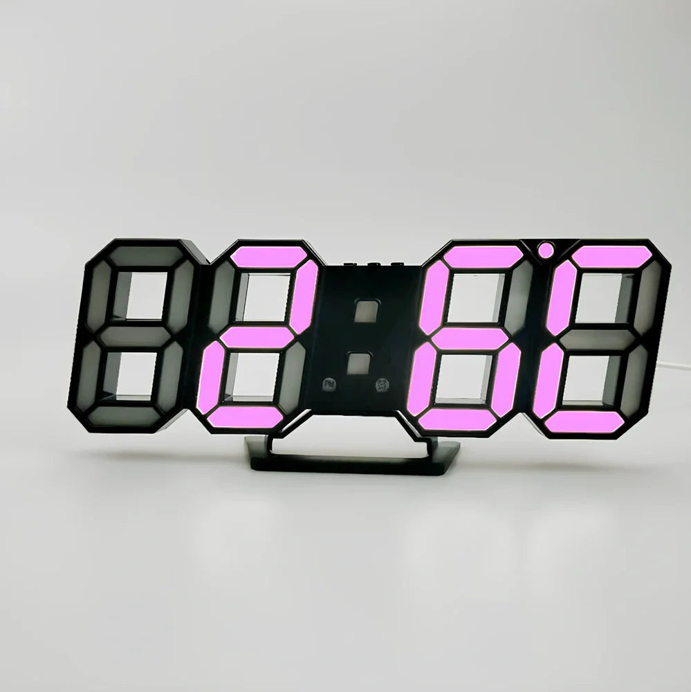 3D LED wall digital clock showing time, date and temperature with multiple colour options