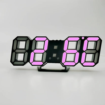 3D LED wall digital clock showing time, date and temperature with multiple colour options