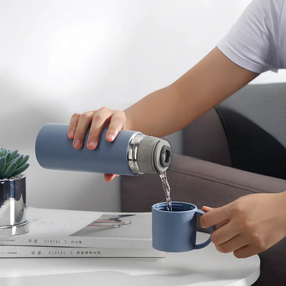 350ml stainless steel insulated vacuum flask in blue, with leakproof lid and round mouth for coffee or water