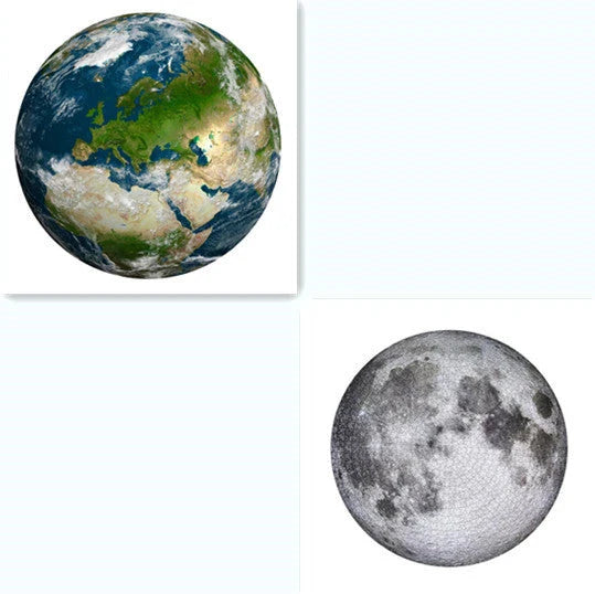 A captivating 1000-piece round jigsaw puzzle featuring the stunning images of the moon and Earth, designed to challenge and delight puzzle enthusiasts.