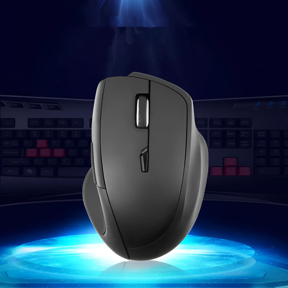 Black wireless voice control optical mouse with seven buttons and USB receiver