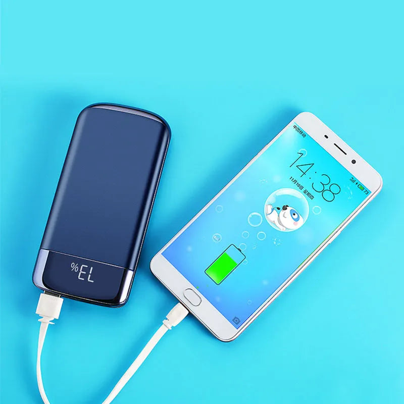 Y10 portable power bank with LCD display showing battery percentage, dual USB ports, and LED light