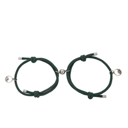 Magnetic couple's bracelet with geometric design and meaningful charms inspired by ancient Chinese tradition