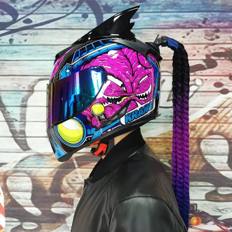 Couples' Dirty Braids full-face motorcycle helmet in ABS construction with graphic design options