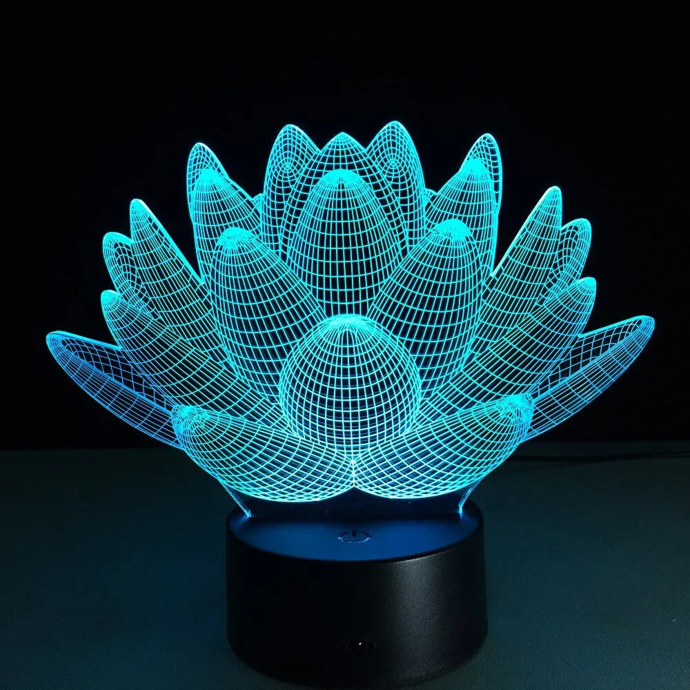 Modern Lotus LED night light with acrylic shade and touch control, 220mm wide.