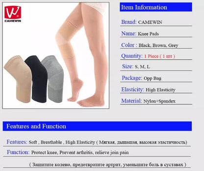 Knee support sleeves for joint pain and arthritis relief in black, skin, and gray