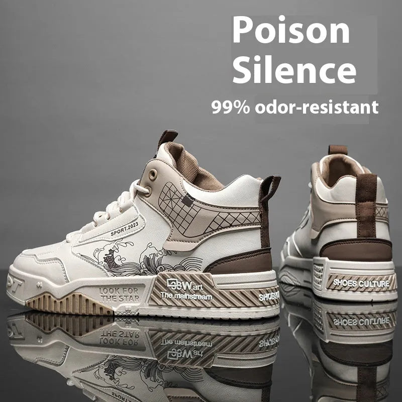 Men's Shoes High-top Board Shoes Summer Casual Sneakers Flat Heel Front Lace-Up with Rubber Sole Mesh Lining Available in Beige White Blue Sizes 39 to 44 Youth Leisure Style