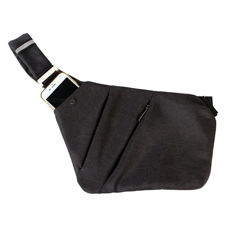 Canvas chest bag 31x20x1cm, 190g, one-shoulder crossbody with anti-radiation fabric inside, smoke black or silver grey
