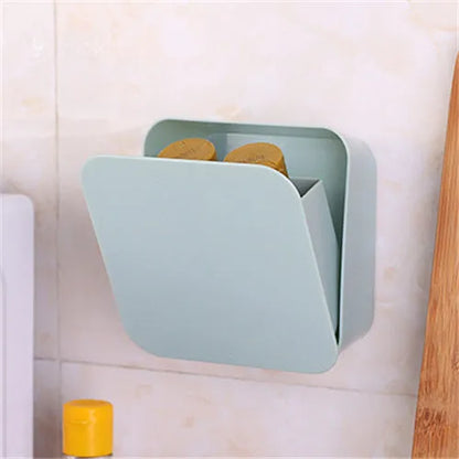 Wall-mounted PP storage box with non-marking stickers in Nordic blue, green, or pink.