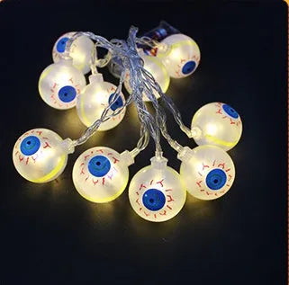 Halloween LED string lights with bat, ghost, and pumpkin pendants on a 1.2 metre white cable.