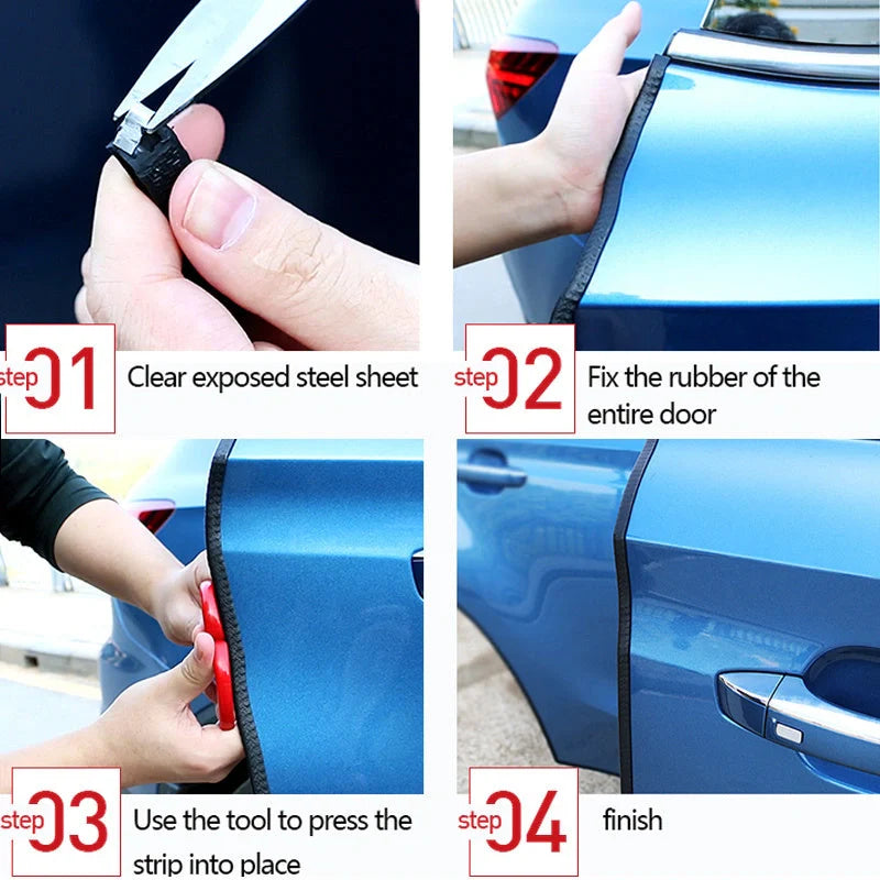 Universal car door anti-collision strip with steel disc for edge protection