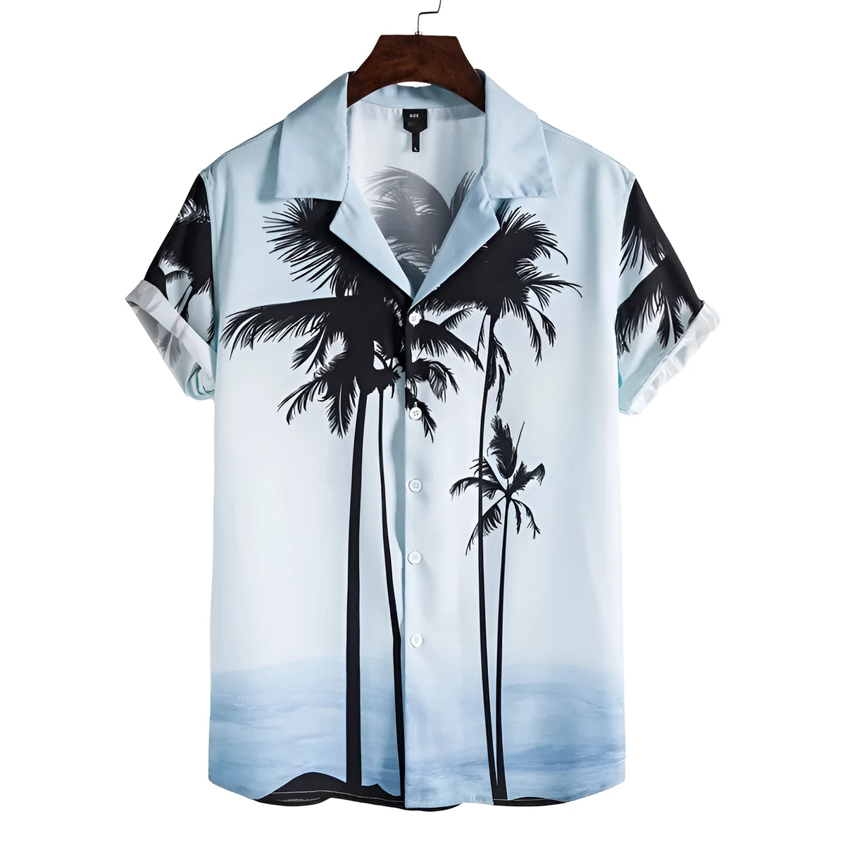 Men's loose floral print beach shirt with lapel collar and short sleeves in cotton main fabric