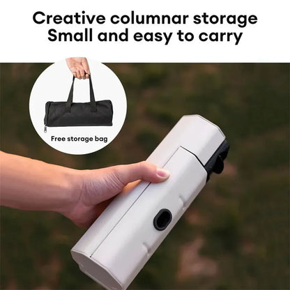 Green folding camping gas stove with serrated pot bracket, showing 25cm size next to butane canister
