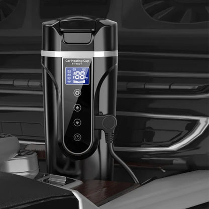 Black portable car electric heating cup with digital display and 400ml capacity