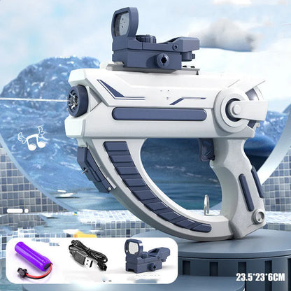 Blue electric water gun with anti-skid grip handle and USB charging port