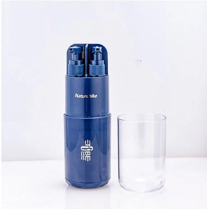 Multifunctional wash cup set with mirror and comb in blue and white
