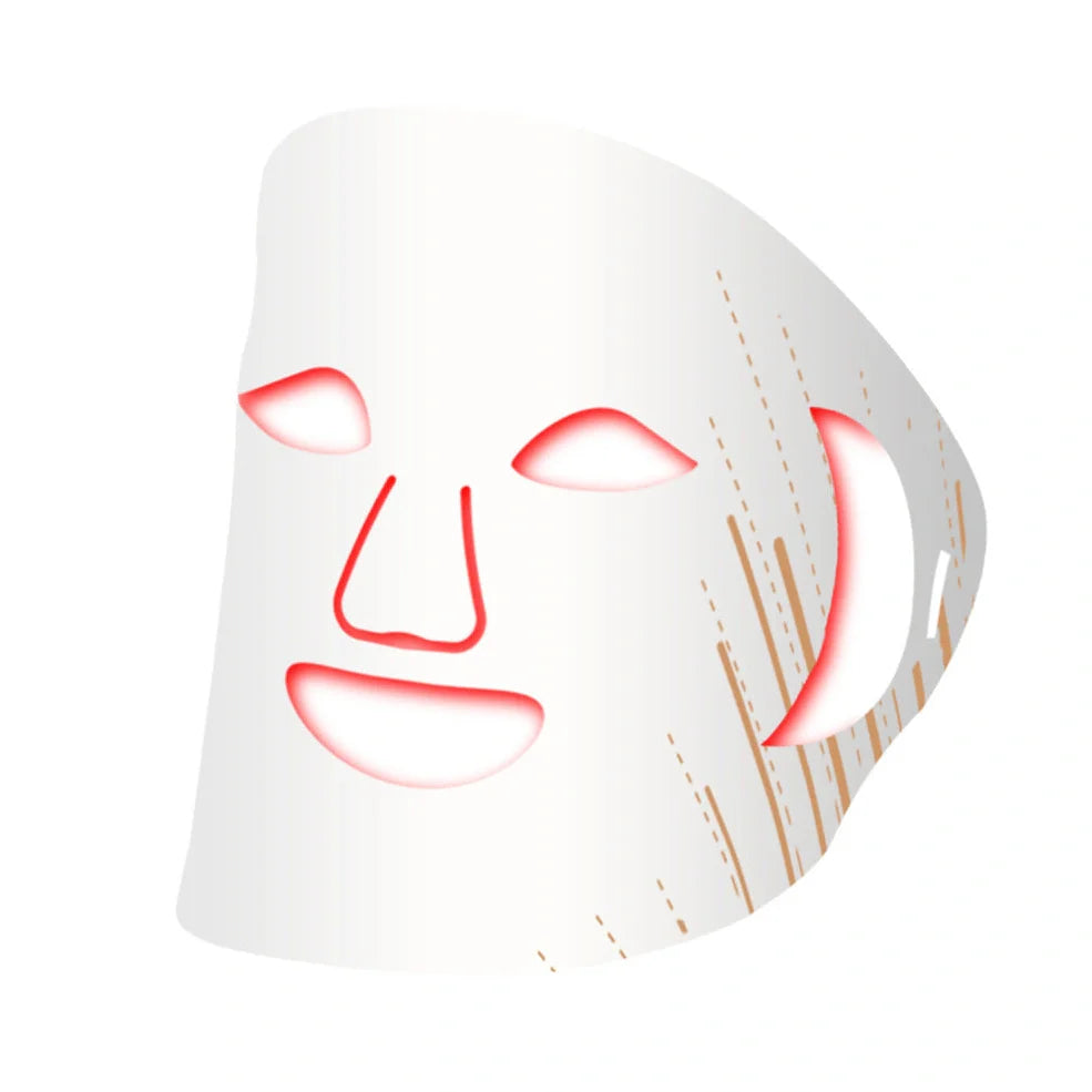 White silicone LED beauty mask with photon therapy technology for facial skin rejuvenation treatment