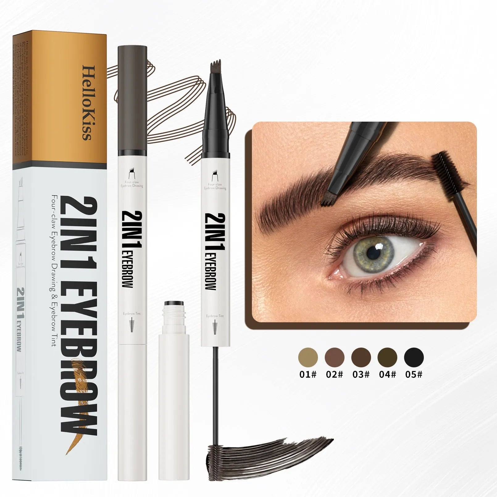 Two-in-one waterproof sweat-resistant eyebrow cream in multiple shades including brown and black